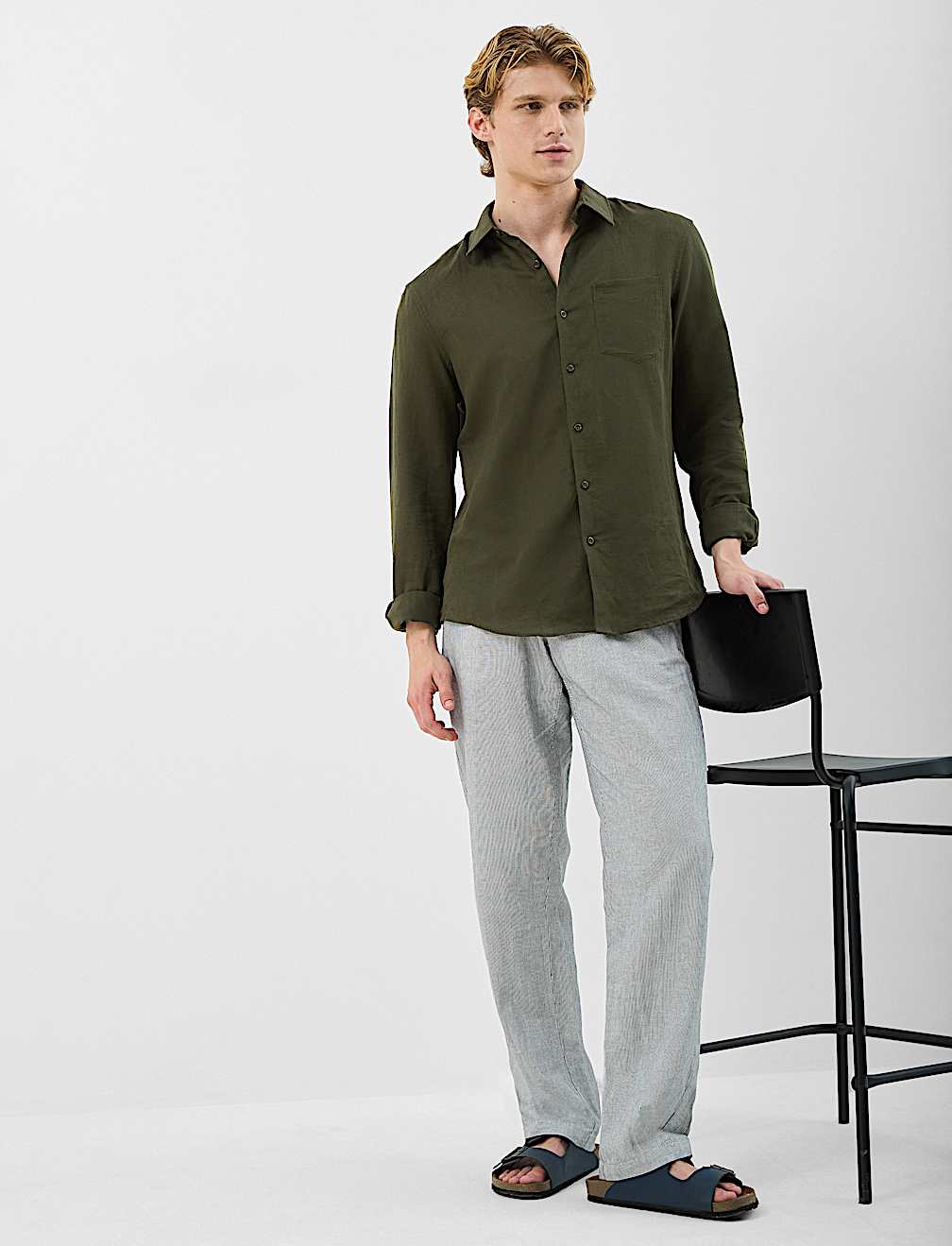 Classic Collar Linen Blend Shirt