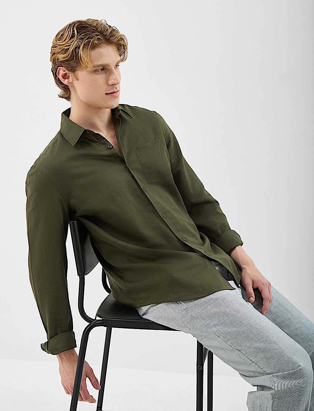 Classic Collar Linen Blend Shirt