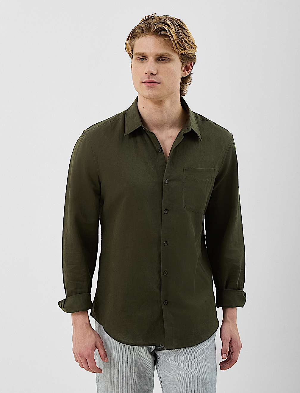 Classic Collar Linen Blend Shirt
