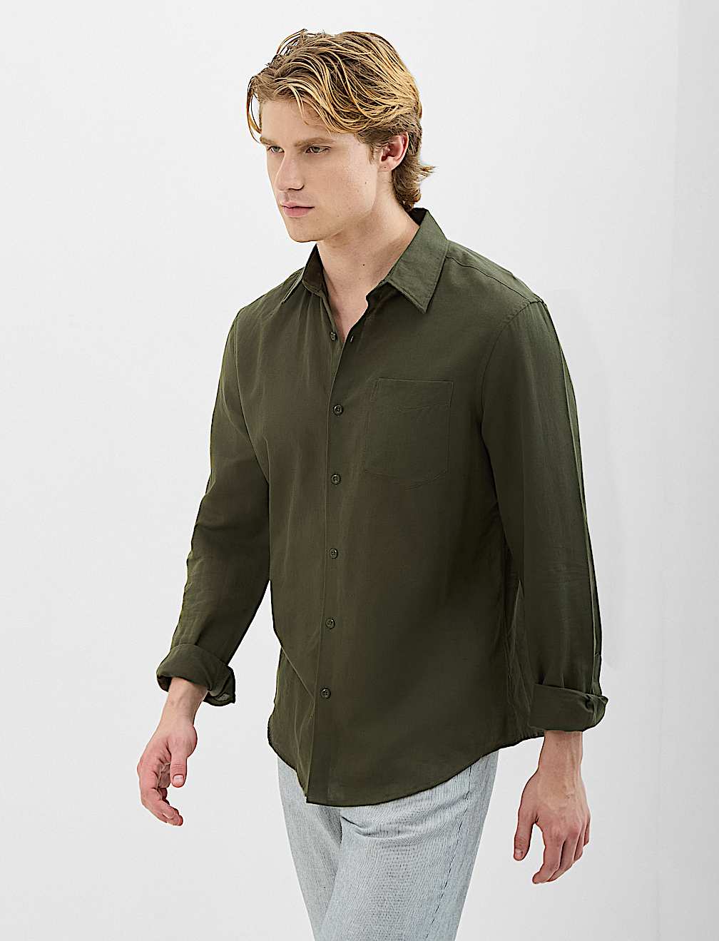 Classic Collar Linen Blend Shirt
