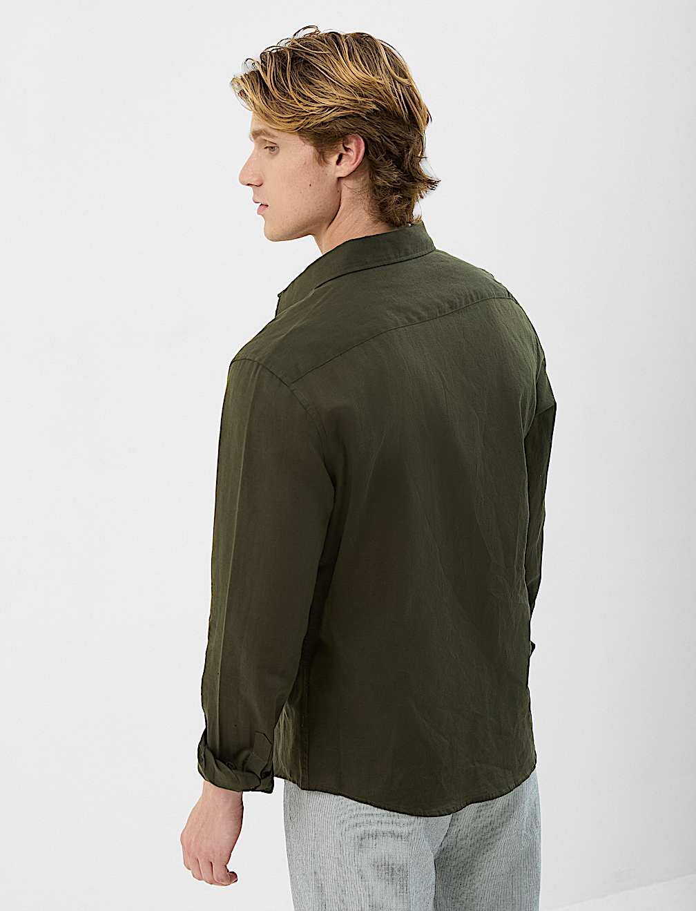 Classic Collar Linen Blend Shirt