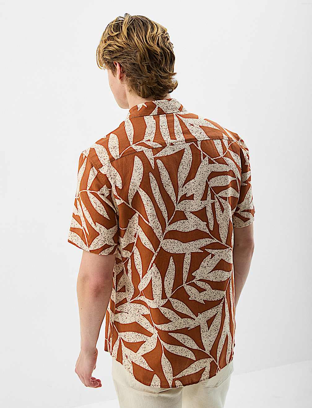 Short Sleeve Printed Shirt, Linen Blend