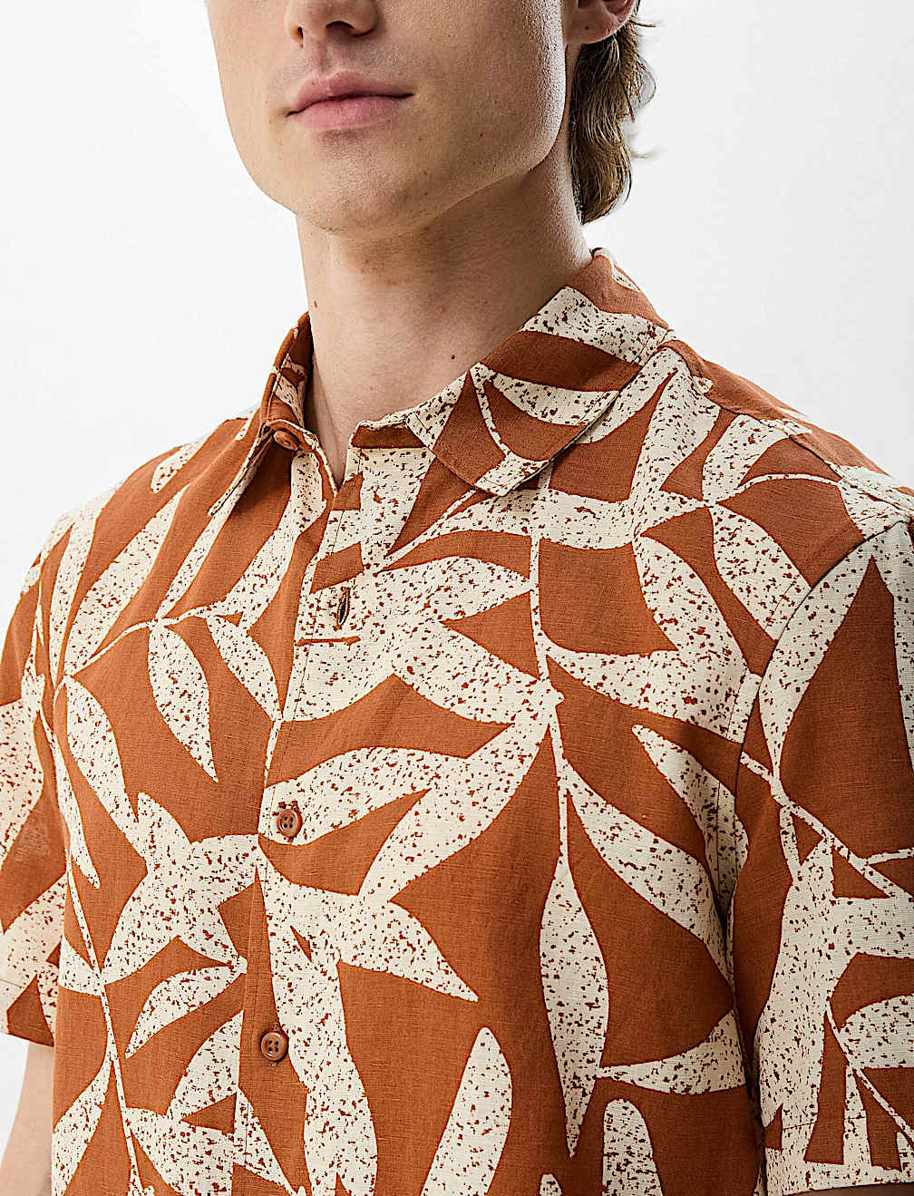Short Sleeve Printed Shirt, Linen Blend