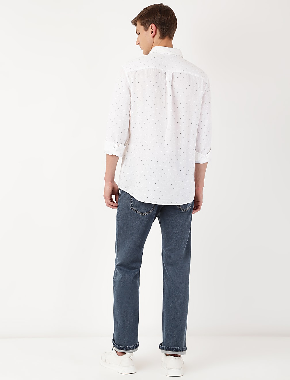 Flax Mix Printed Spread Collar Shirt