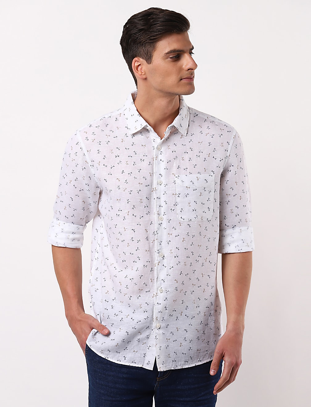 Dragonfly Printed Linen Mix Shirt