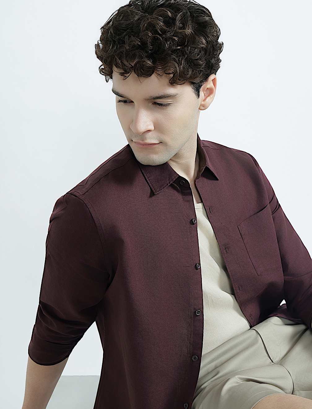 Regular Fit Linen Rich Classic Collar Shirt