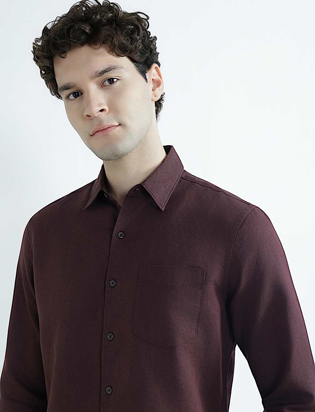 Regular Fit Linen Rich Classic Collar Shirt