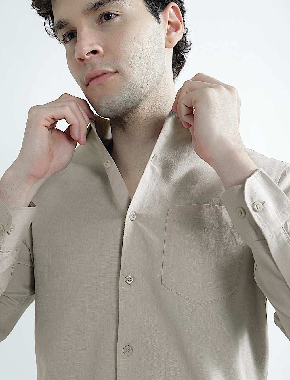 Regular Fit Linen Rich Classic Collar Shirt