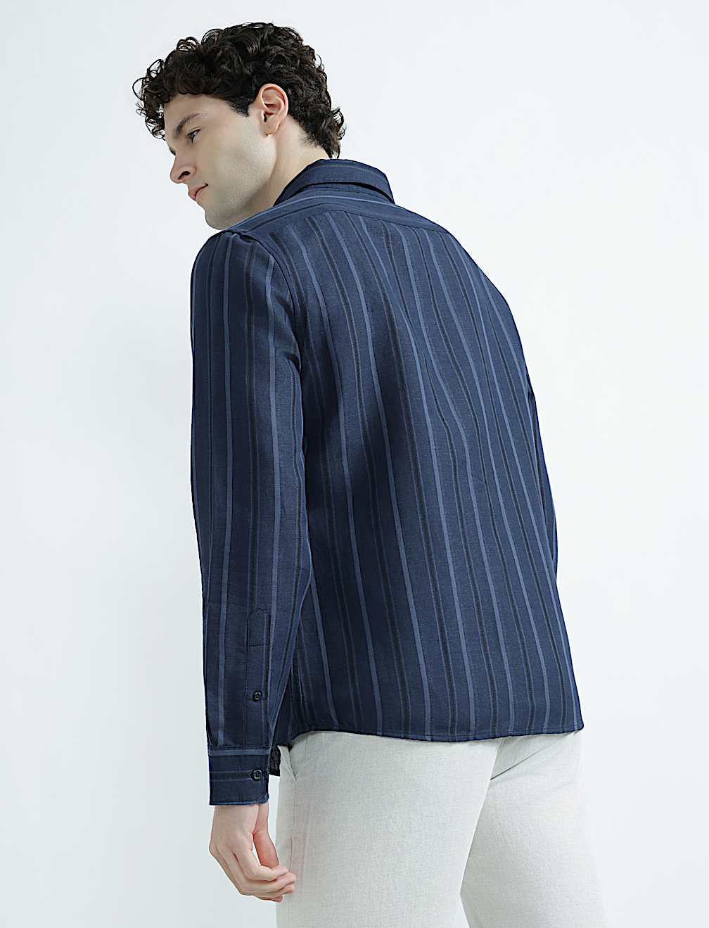 Linen Rich Spread Collar Striped Shirt