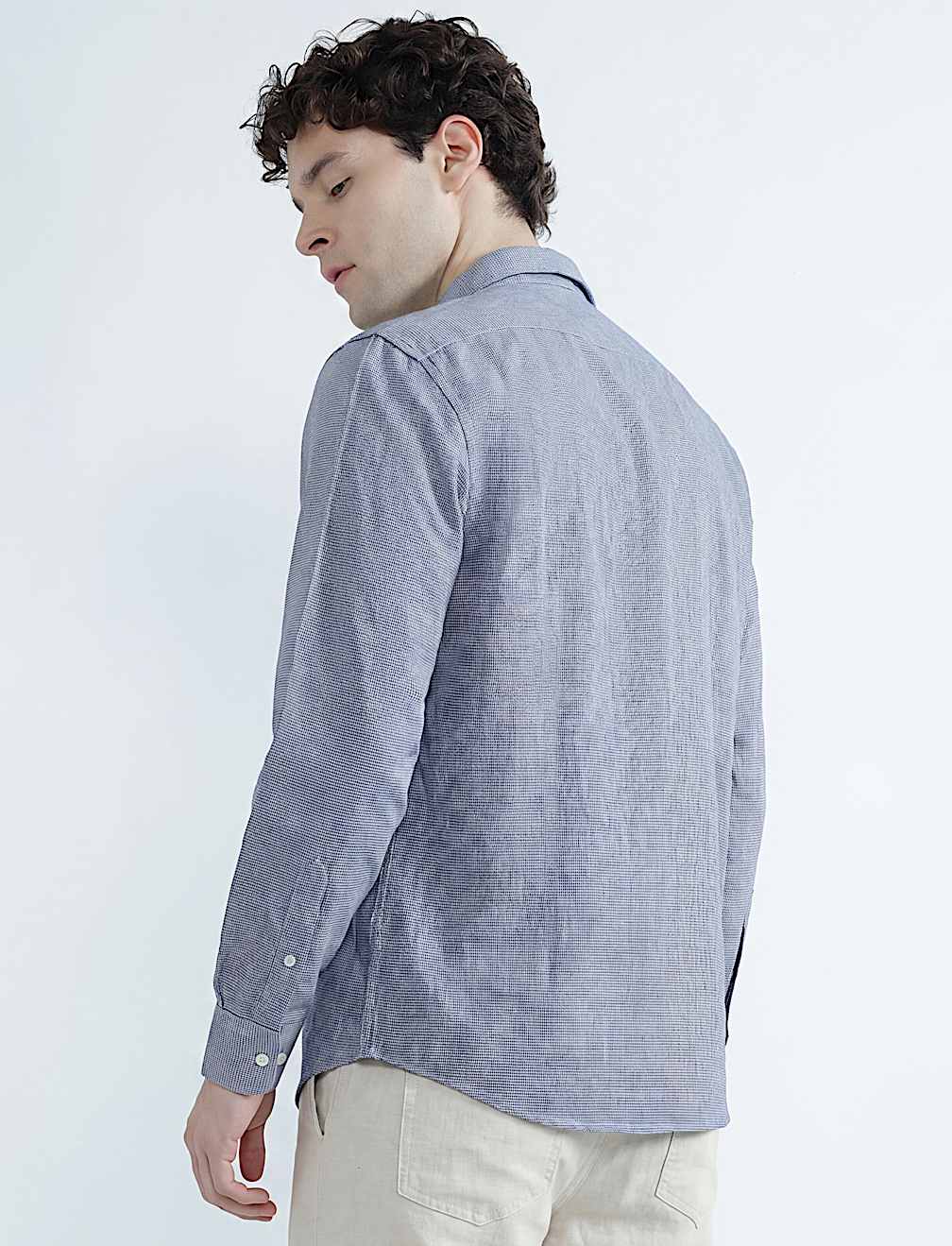 Linen Rich Spread Collar Check Shirt