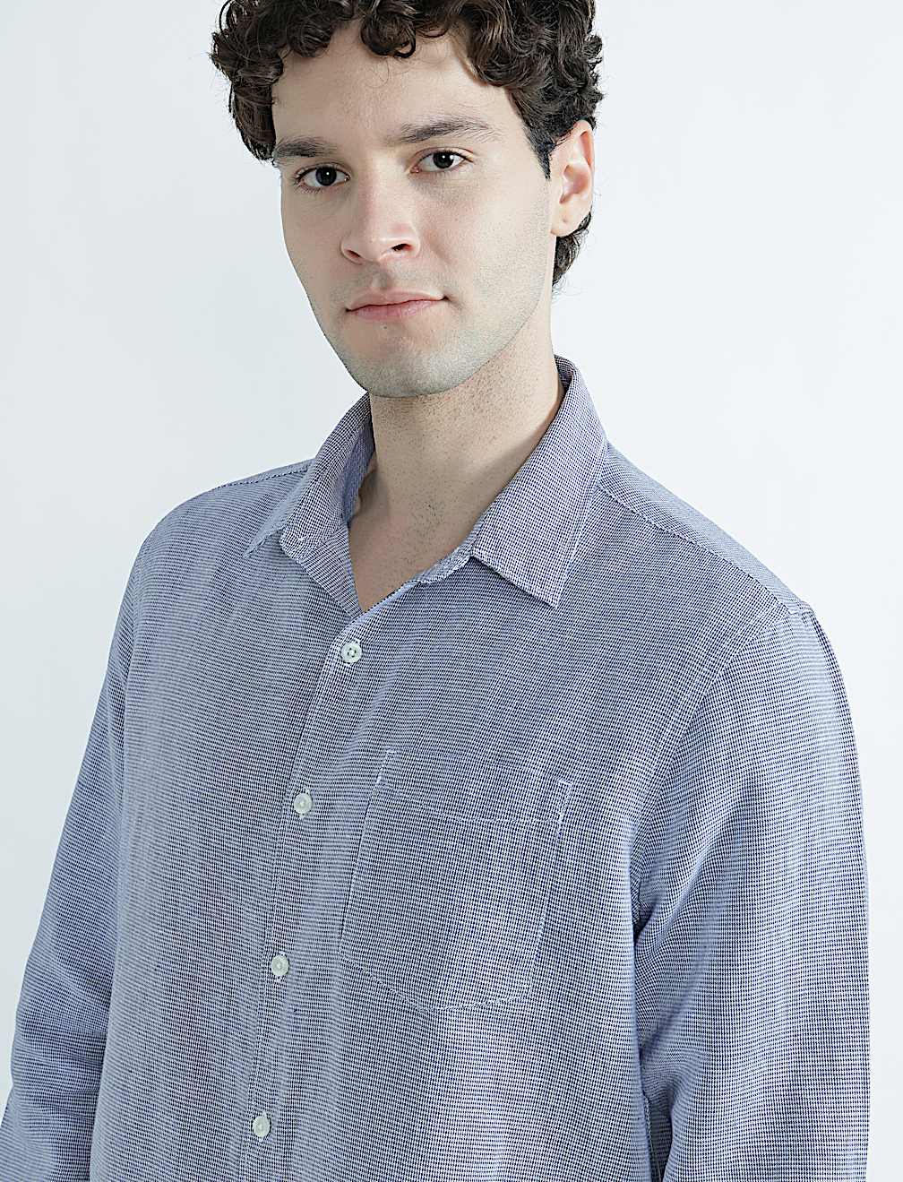 Regular Fit Linen Rich Classic Collar Shirt