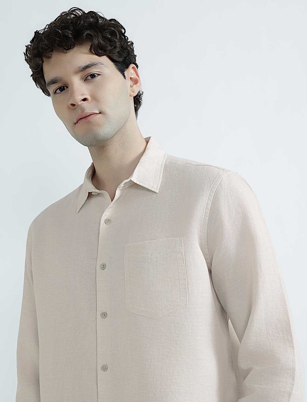 Regular Fit Linen Rich Classic Collar Shirt