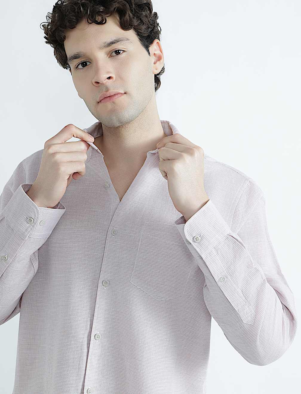 Linen Rich Spread Collar Check Shirt