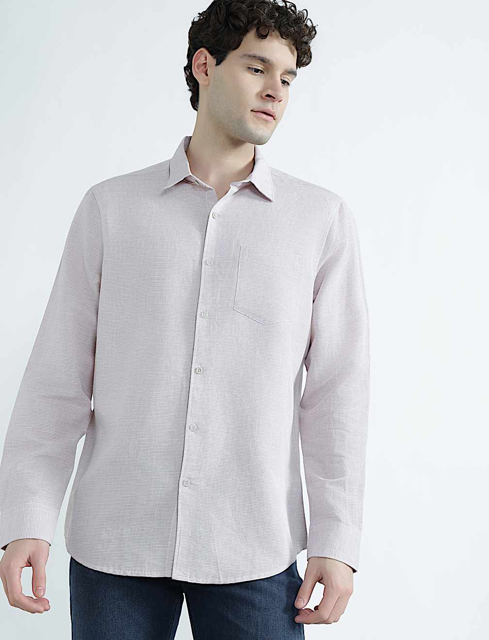 Linen Rich Spread Collar Check Shirt