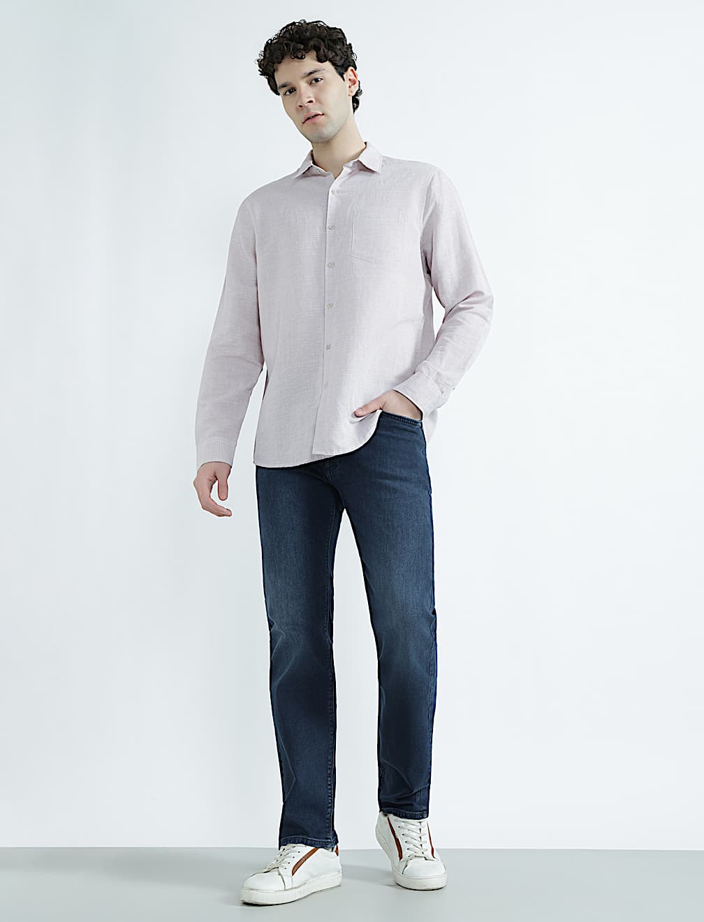 Linen Rich Spread Collar Check Shirt