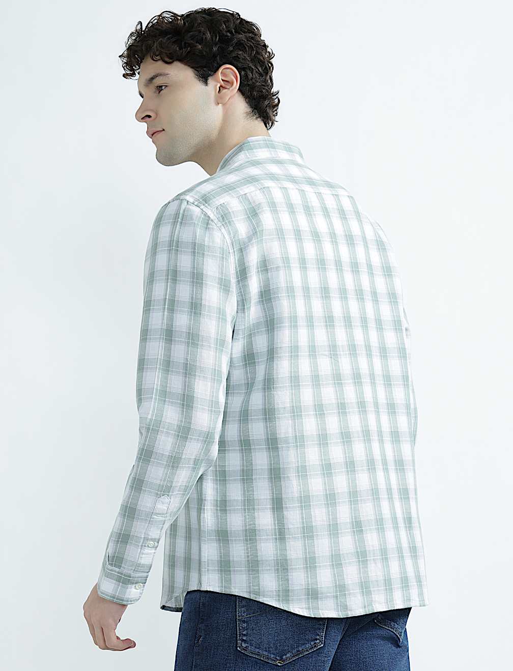 Linen Rich Spread Collar Check Shirt