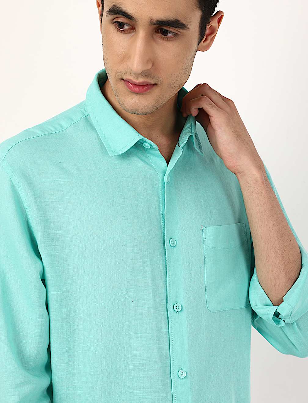 Linen Mix Plain Spread Collar Shirts