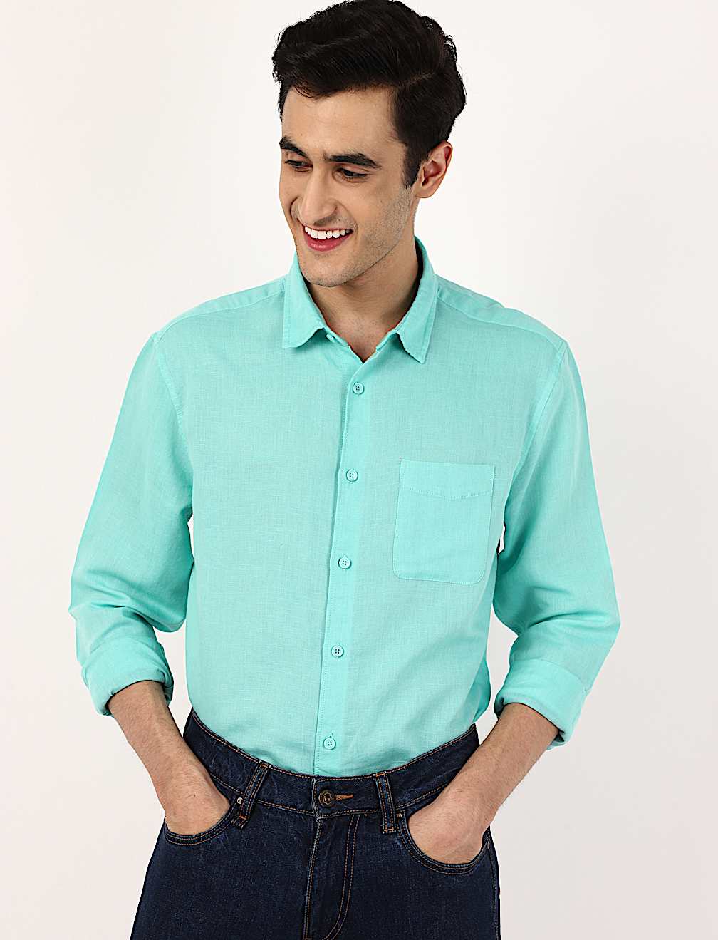 Linen Mix Plain Spread Collar Shirts