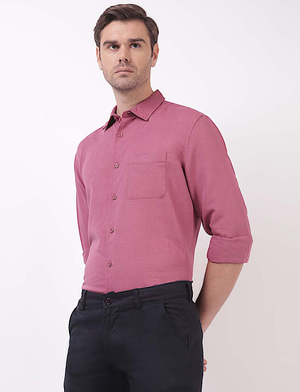 Linen Mix Plain Spread Collar Shirts