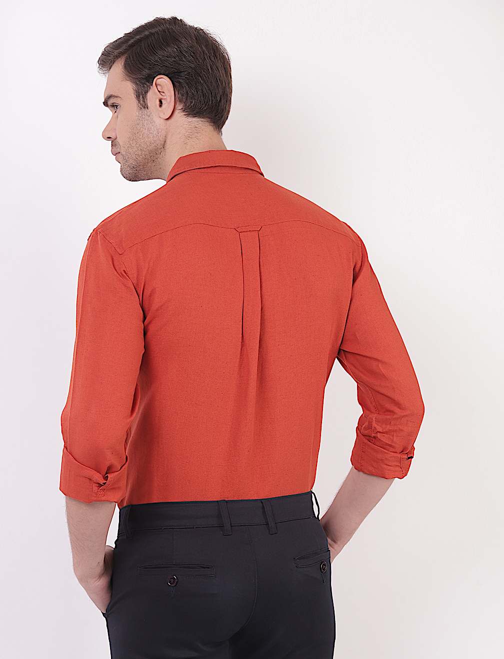 Linen Mix Plain Spread Collar Shirts