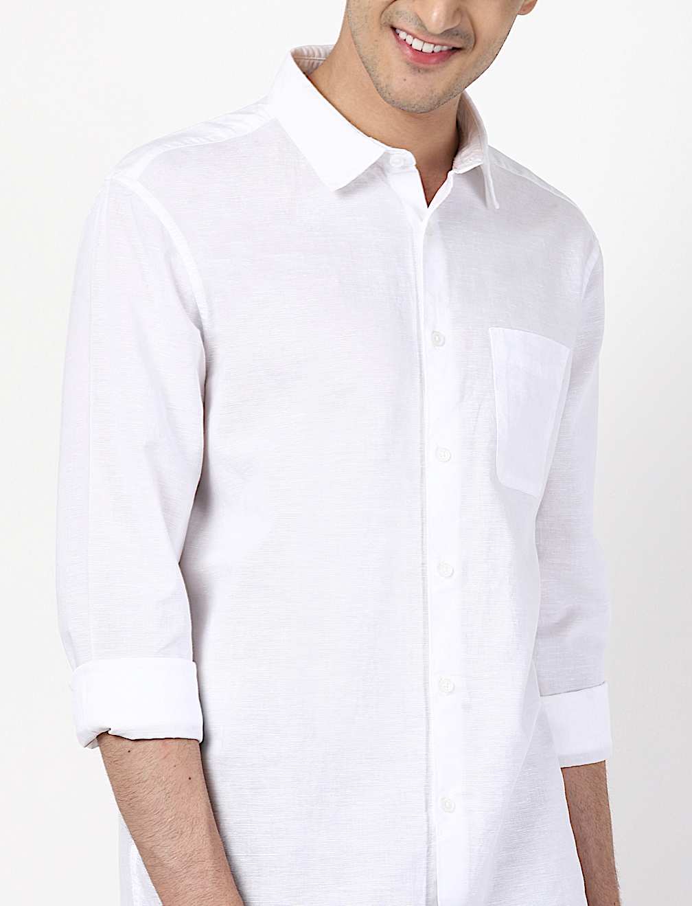 Linen Mix Plain Spread Collar Shirts