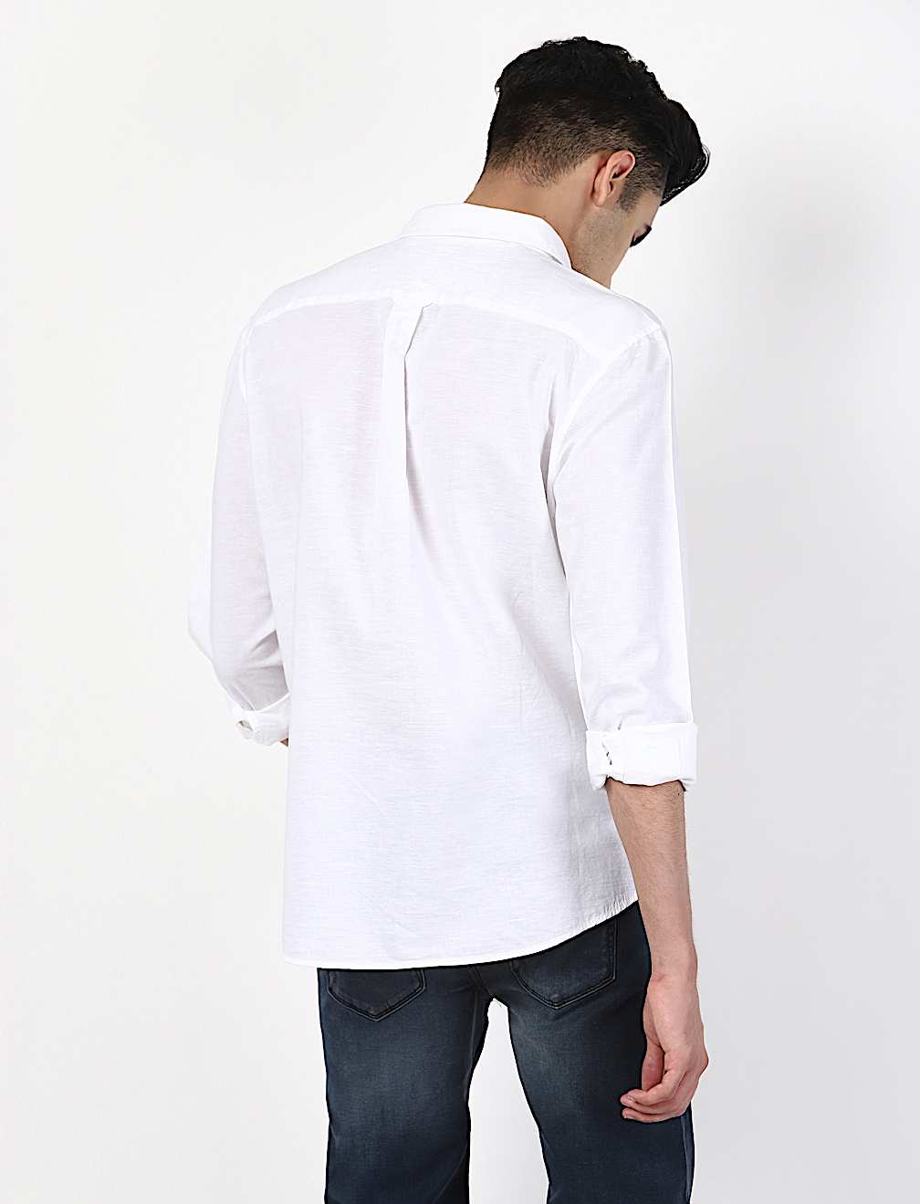 Linen Mix Plain Spread Collar Shirts