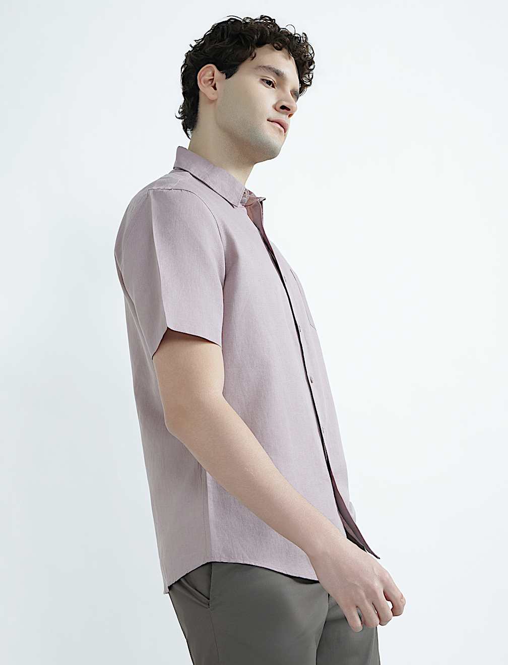 Linen Rich Spread Collar Plain Shirt