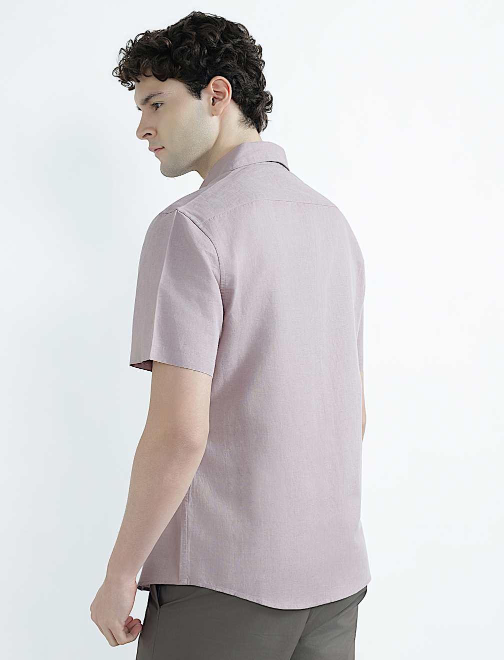Linen Rich Spread Collar Plain Shirt