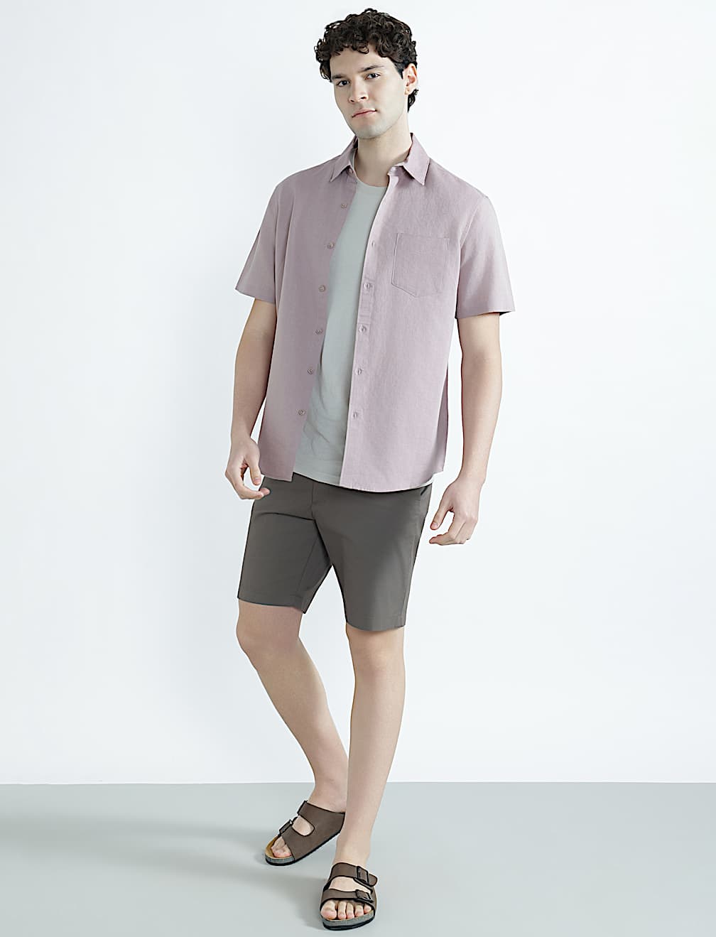 Linen Rich Spread Collar Plain Shirt