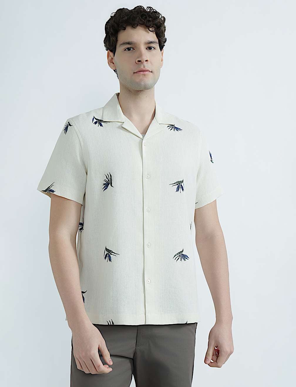 Linen Rich Cuban Collar Printed Shirt