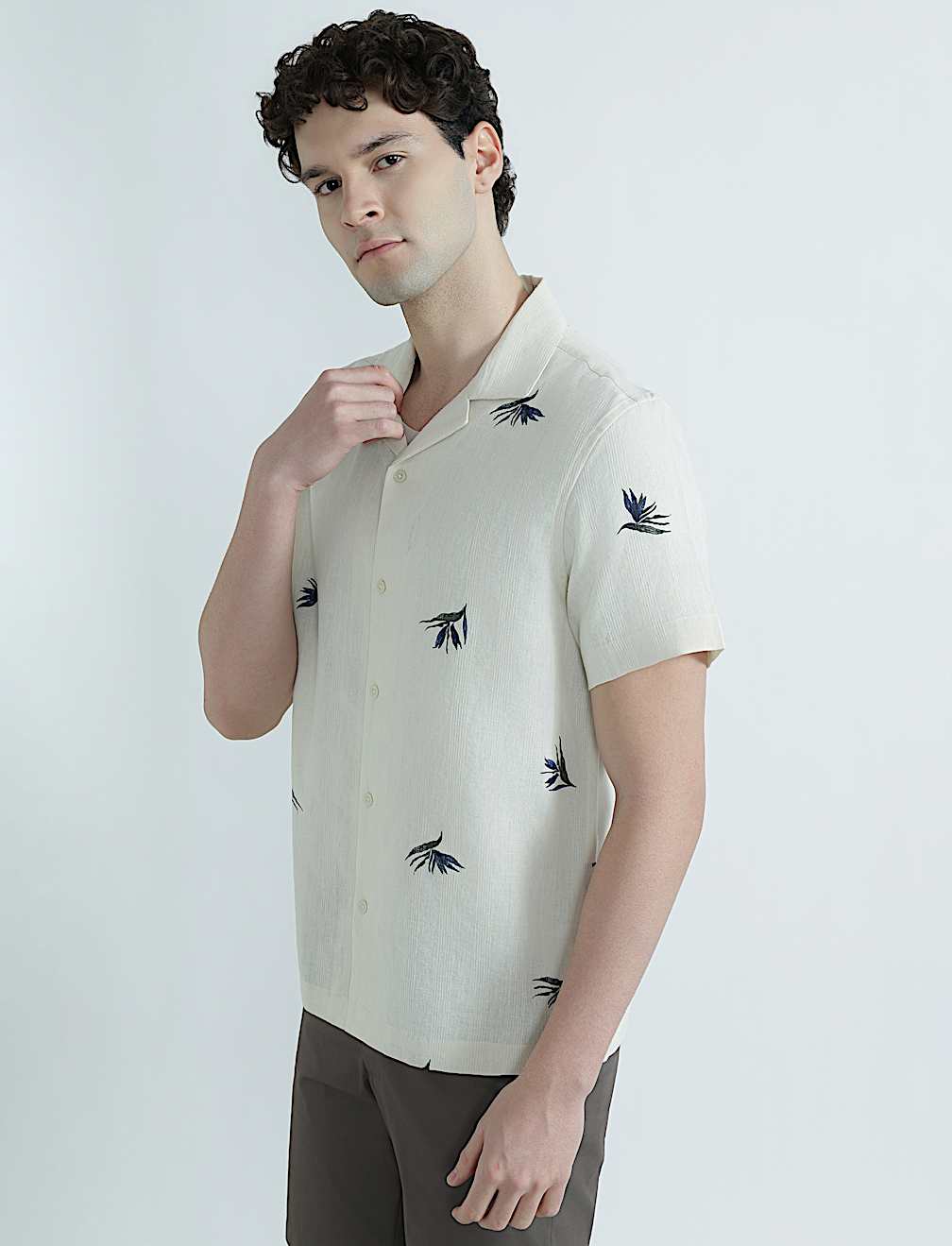 Linen Rich Cuban Collar Printed Shirt