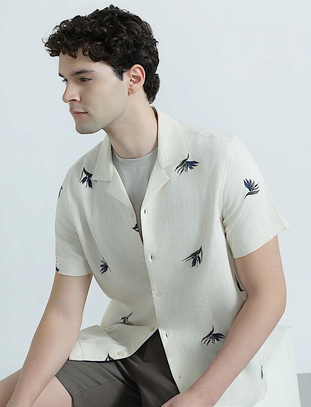 Linen Rich Cuban Collar Printed Shirt