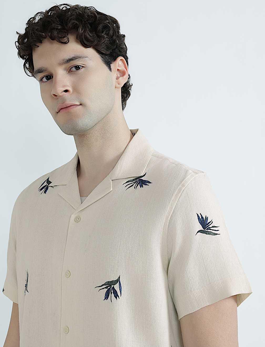 Linen Rich Printed Cuban Collar Shirt