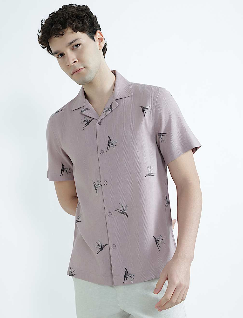 Linen Rich Cuban Collar Printed Shirt