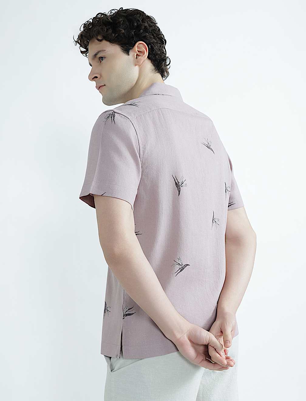 Linen Rich Cuban Collar Printed Shirt