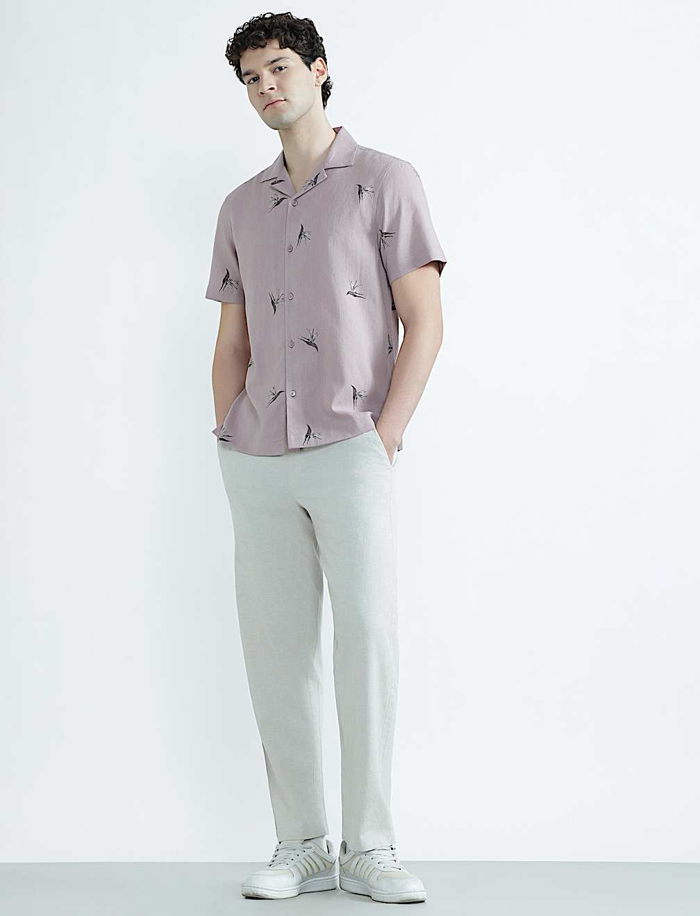 Linen Rich Cuban Collar Printed Shirt