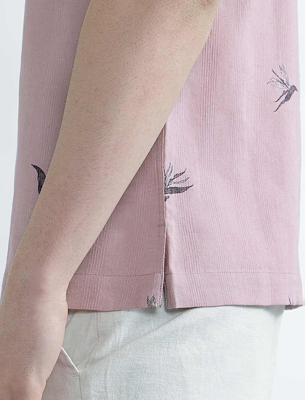 Linen Rich Printed Cuban Collar Shirt