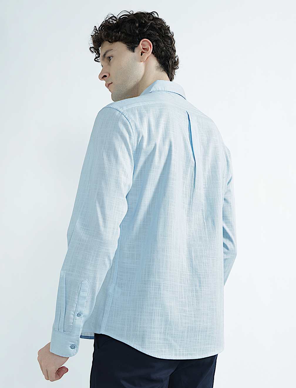 Pure Cotton Spread Collar Plain Shirt