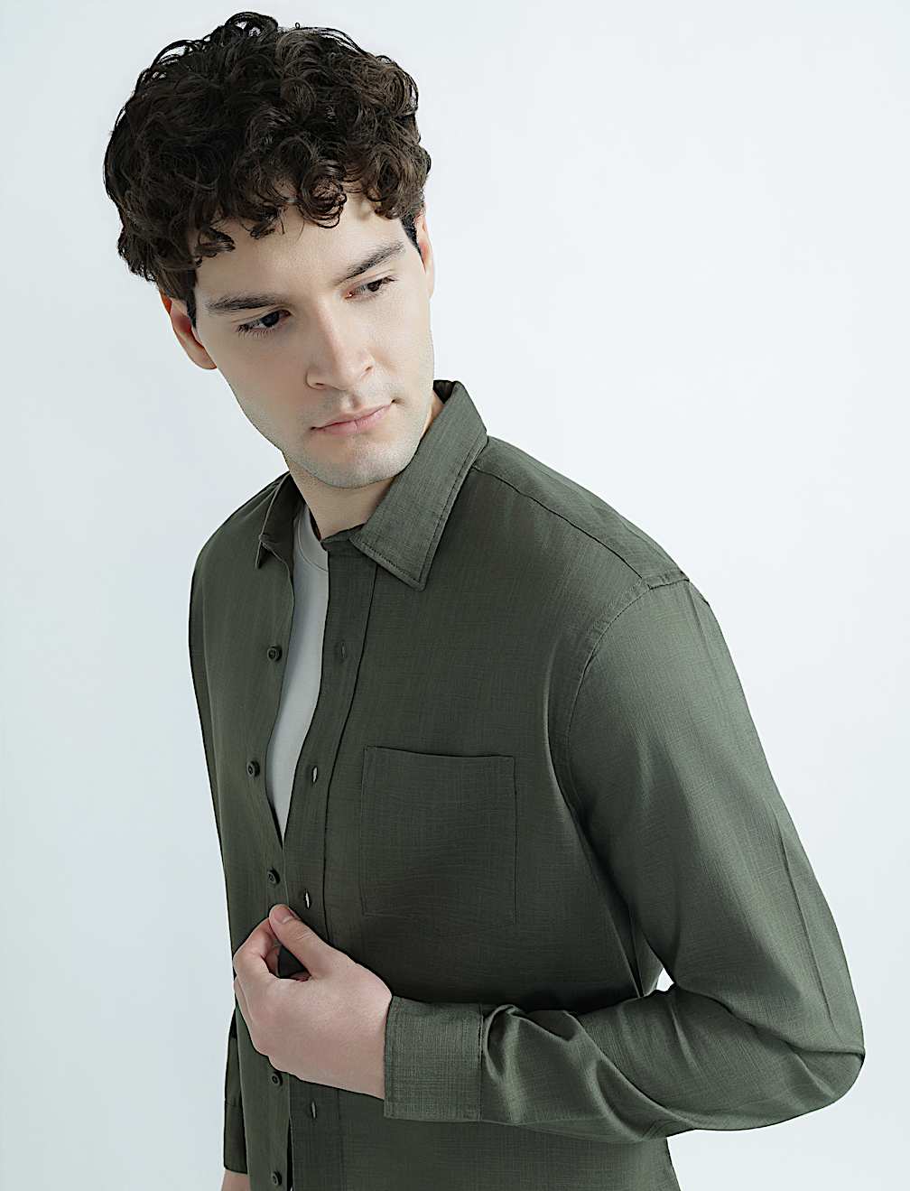 Pure Cotton Spread Collar Plain Shirt