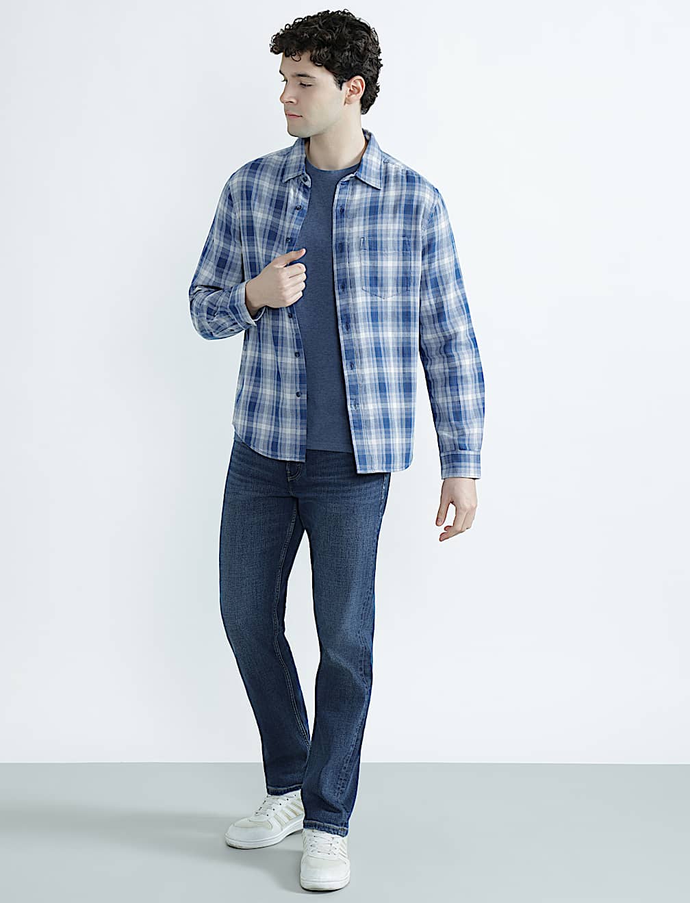 Pure Cotton Spread Collar Check Shirt