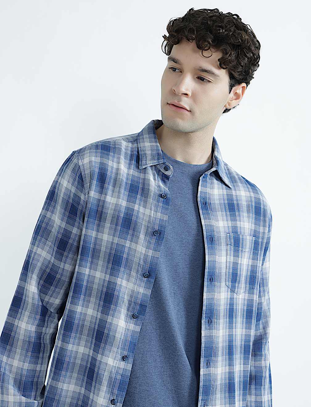 Pure Cotton Spread Collar Check Shirt