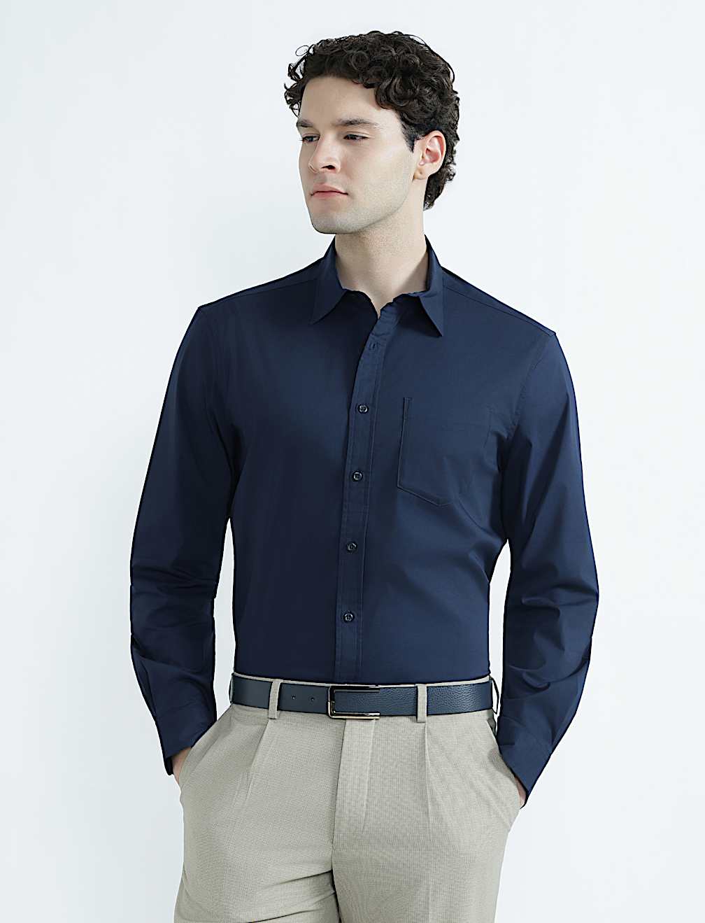 Cotton Rich Spread Collar Plain Shirt