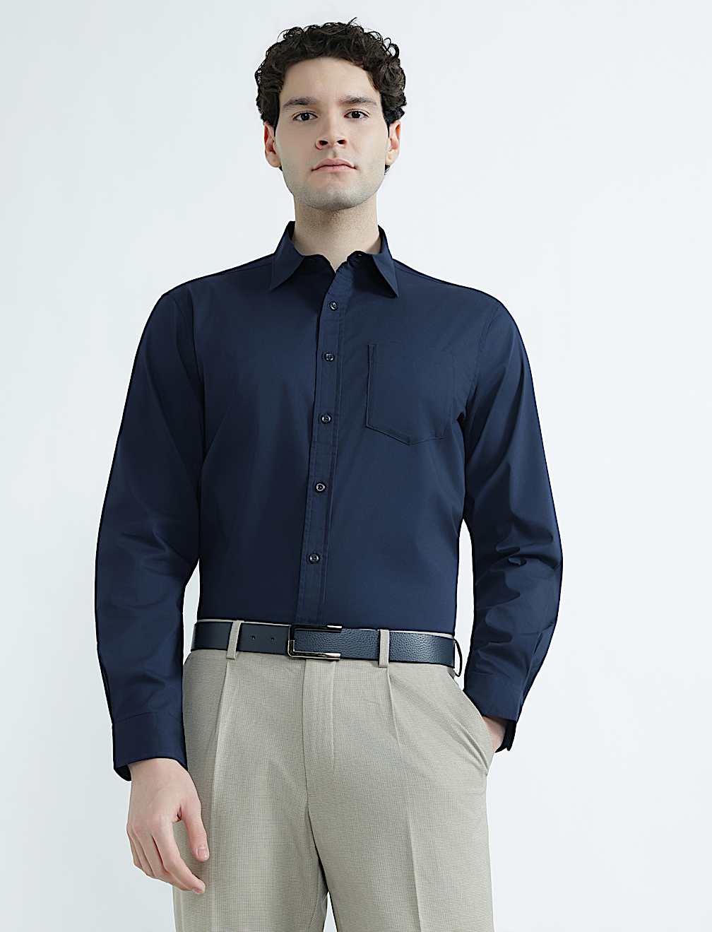 Cotton Rich Spread Collar Plain Shirt