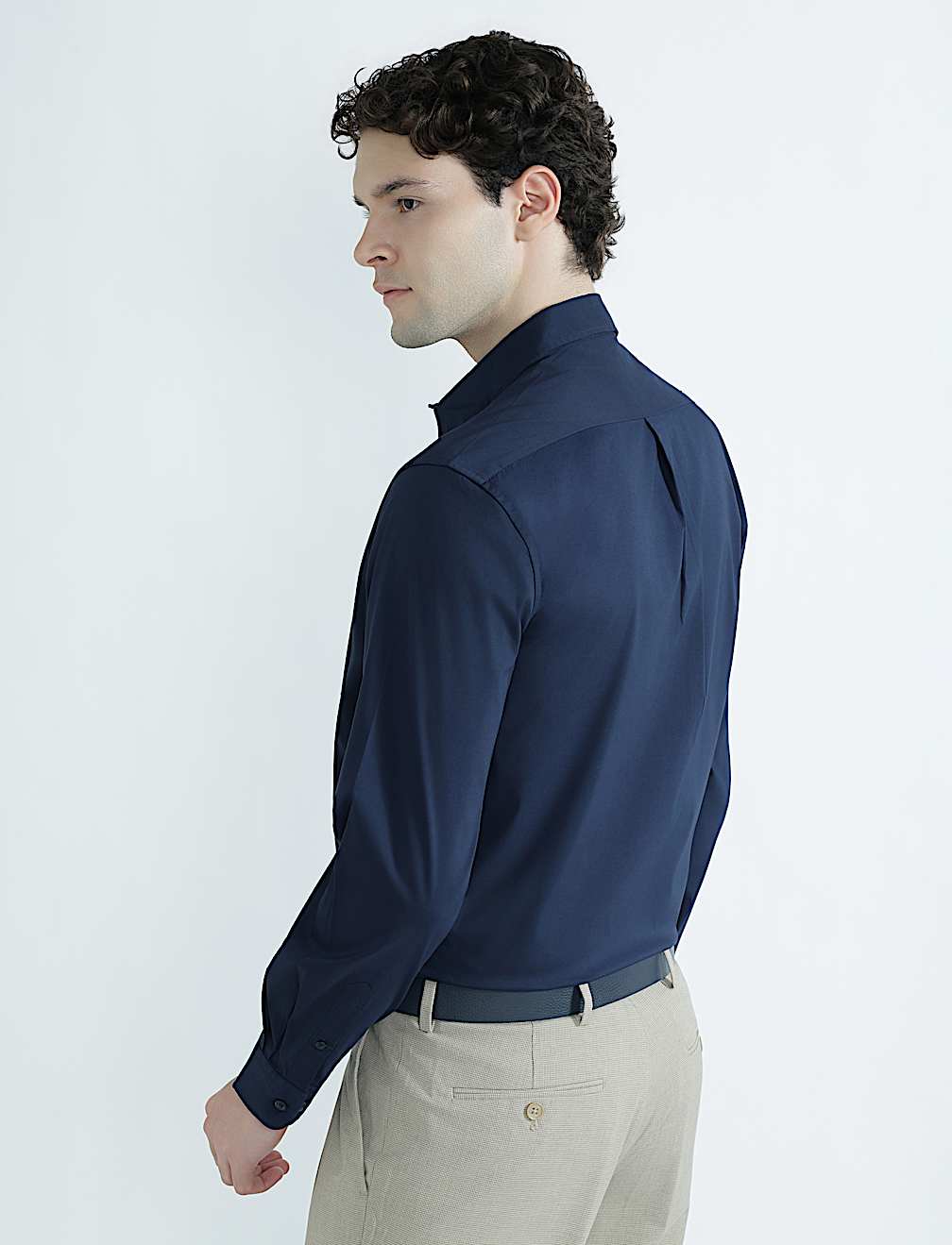 Cotton Rich Spread Collar Plain Shirt