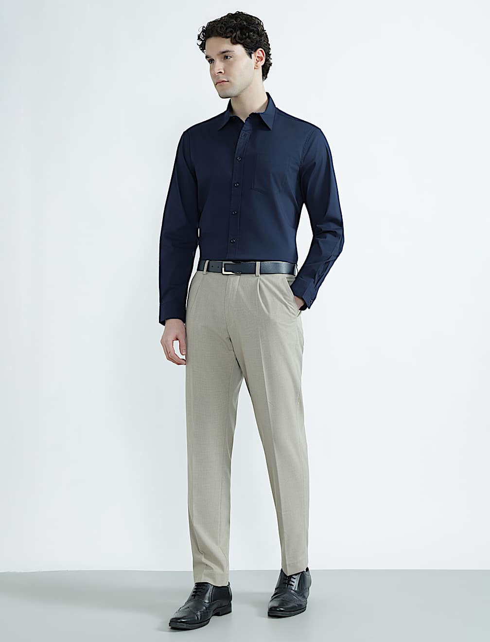 Cotton Rich Spread Collar Plain Shirt