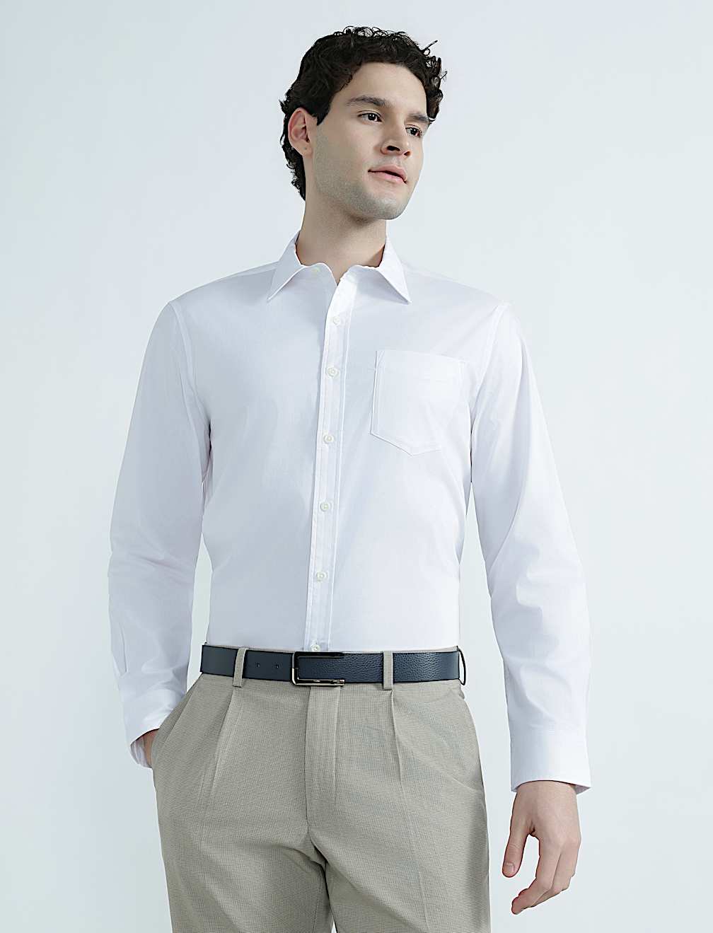 Cotton Rich Spread Collar Plain Shirt