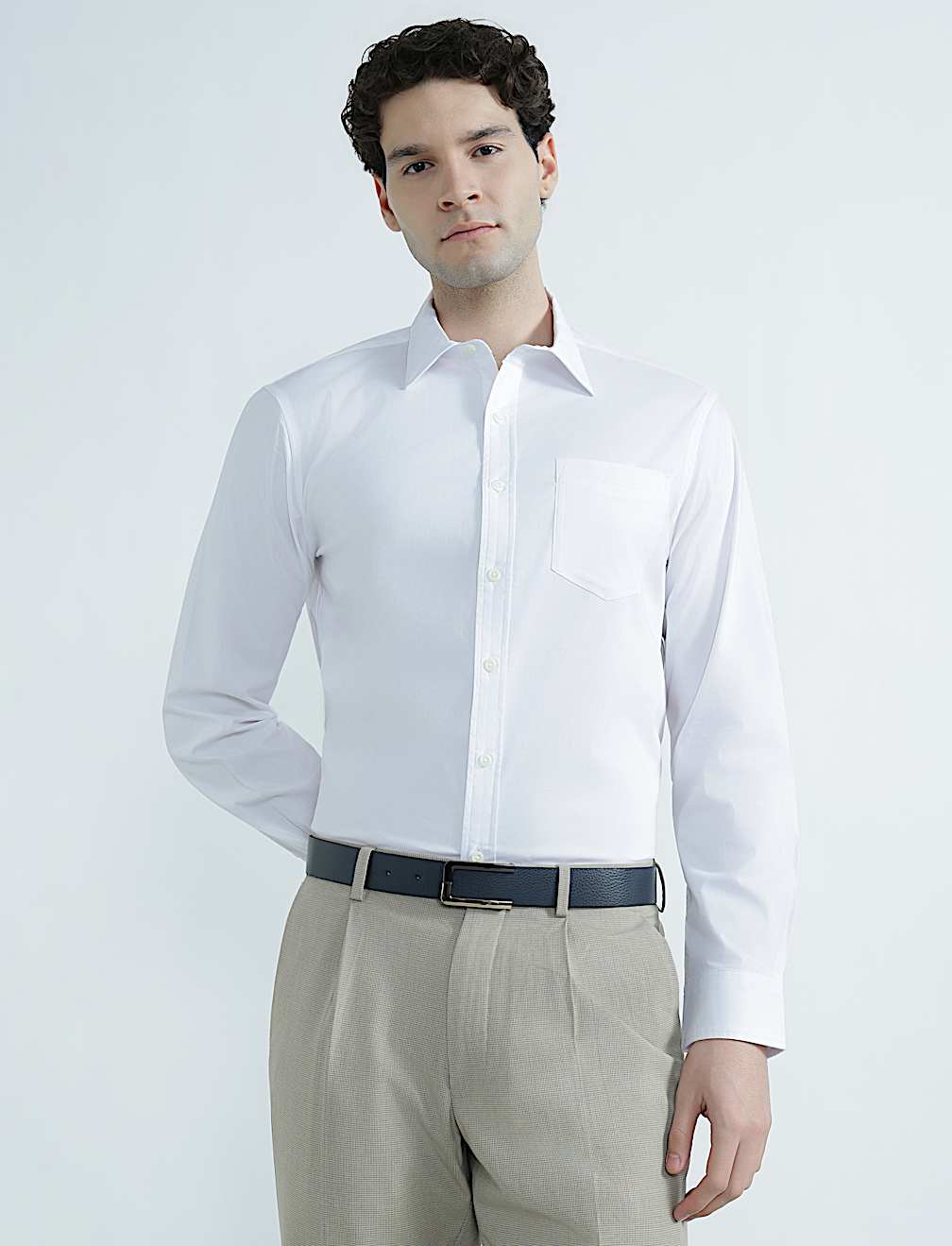 Cotton Rich Spread Collar Plain Shirt