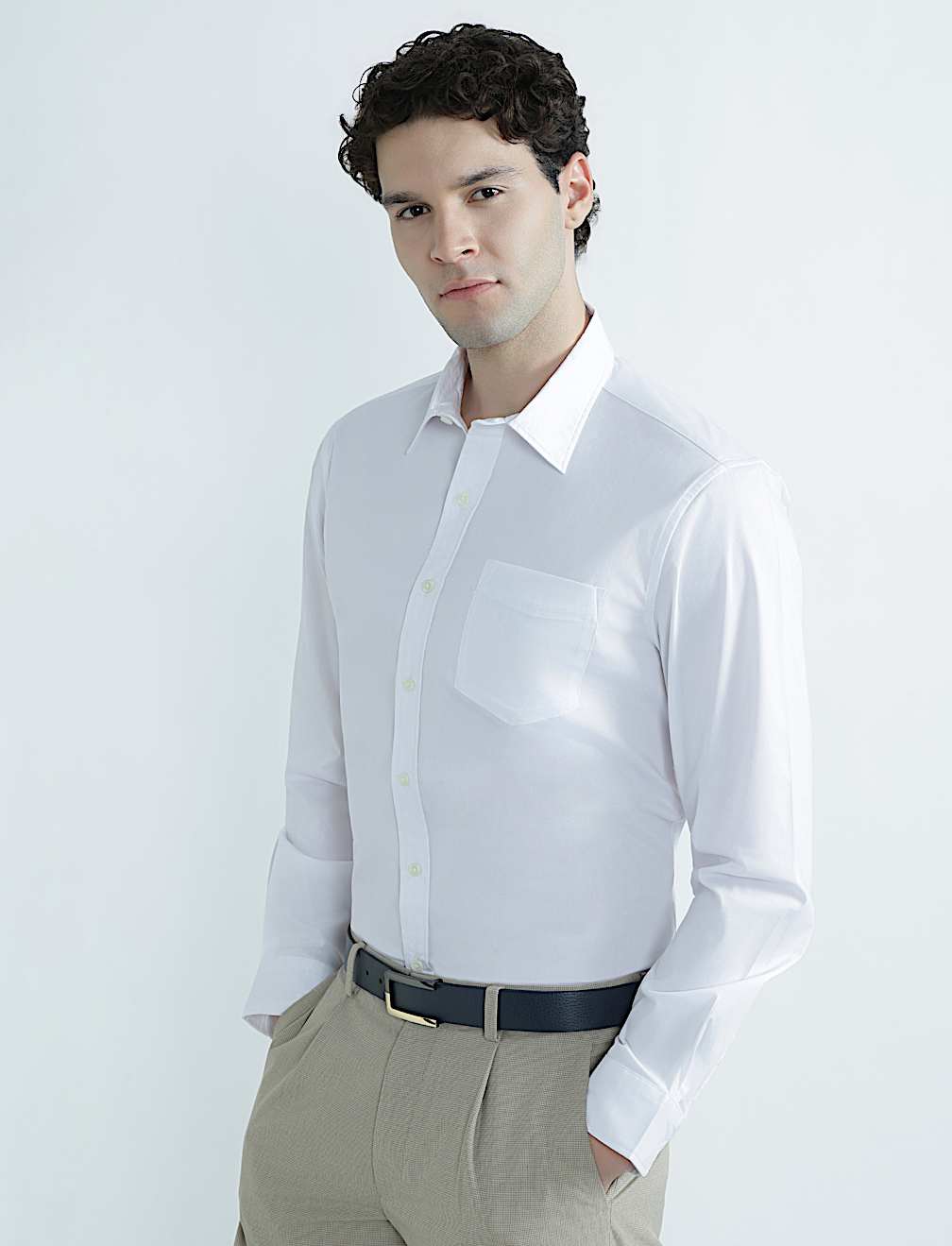 Cotton Rich Spread Collar Plain Shirt
