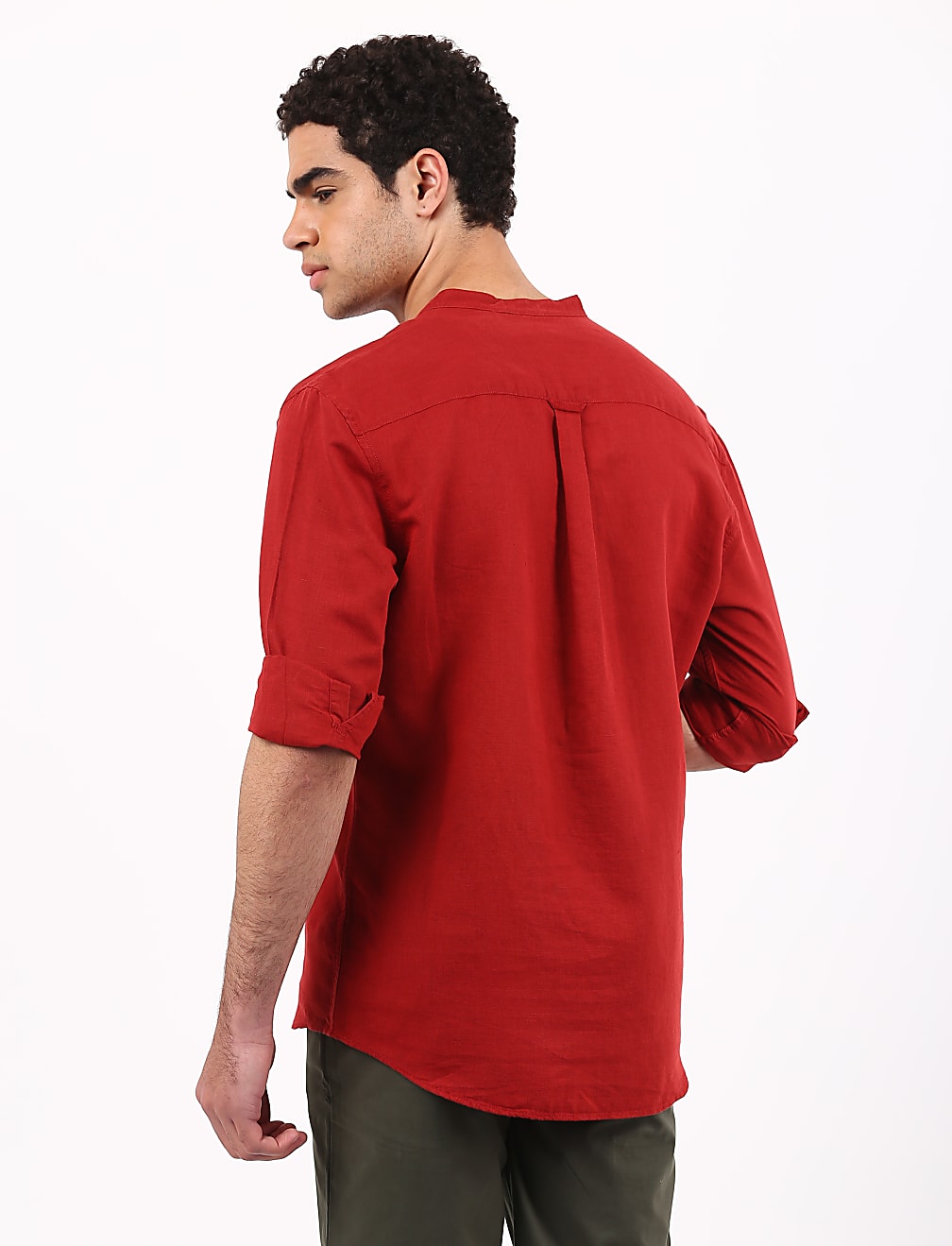 Linen Mix Half Placket Solid Shirt