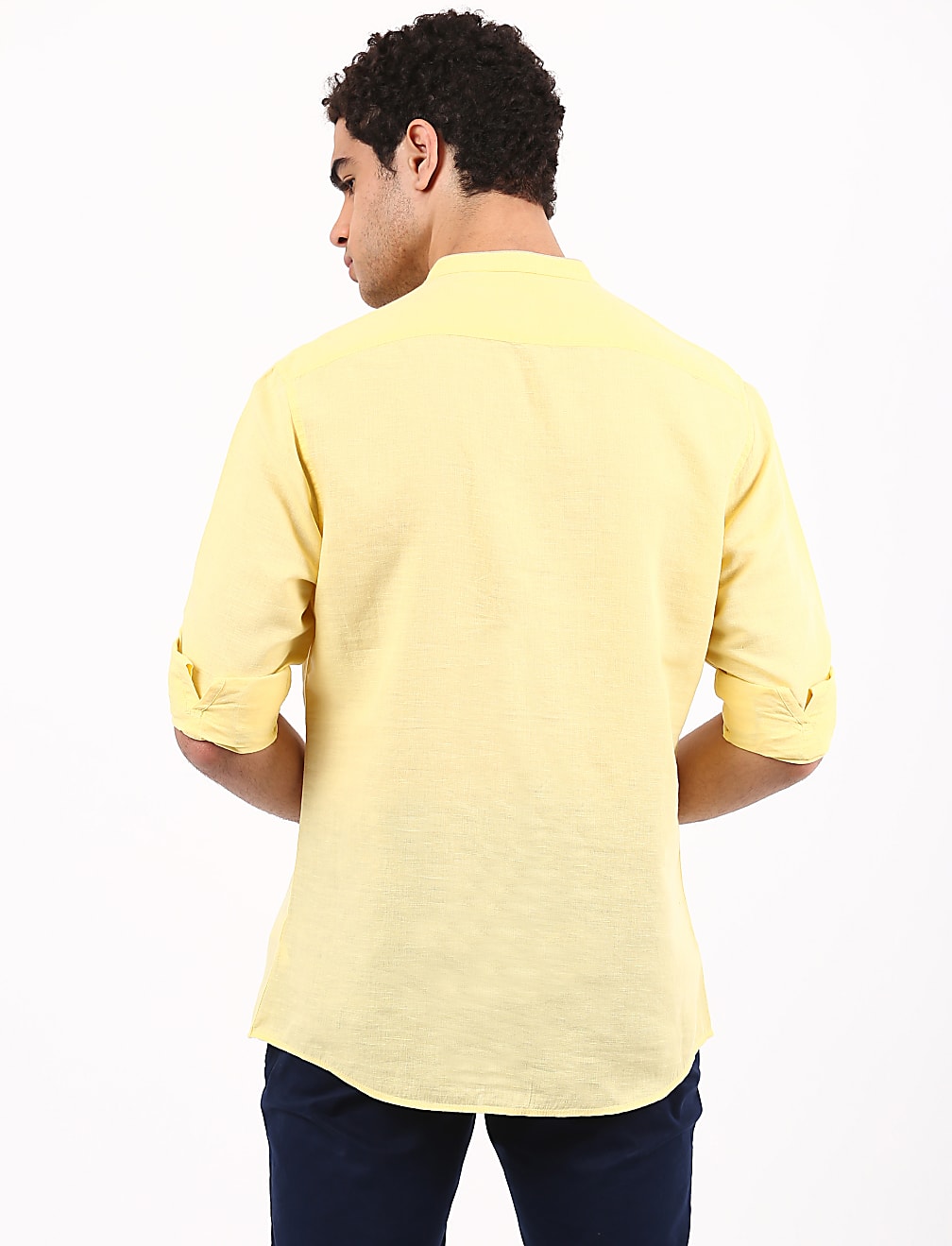 Linen Mix Grandad Collar Solid Shirt